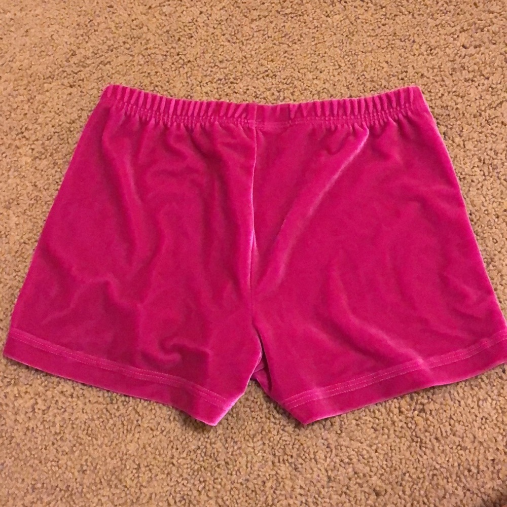 Pink velvet sparkly gymnastics dance velvet spandex shorts - Picture 2 of 3